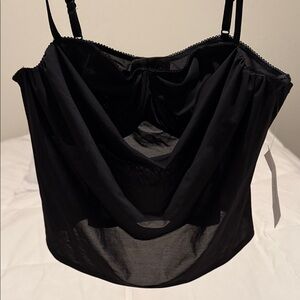 Urban Outfitters Black Sheer Mesh Corset Cowl Neck Top